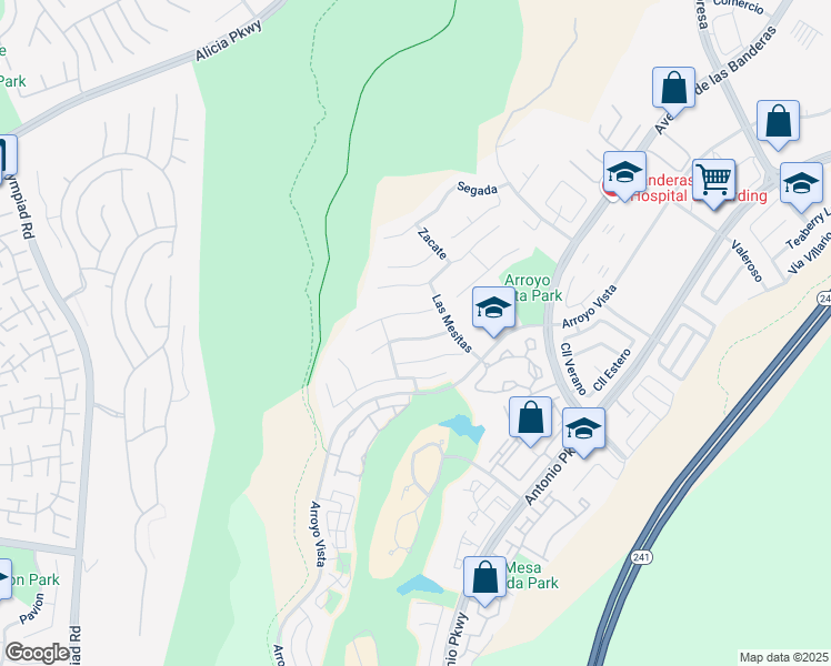 map of restaurants, bars, coffee shops, grocery stores, and more near 25 Sepulveda in Rancho Santa Margarita