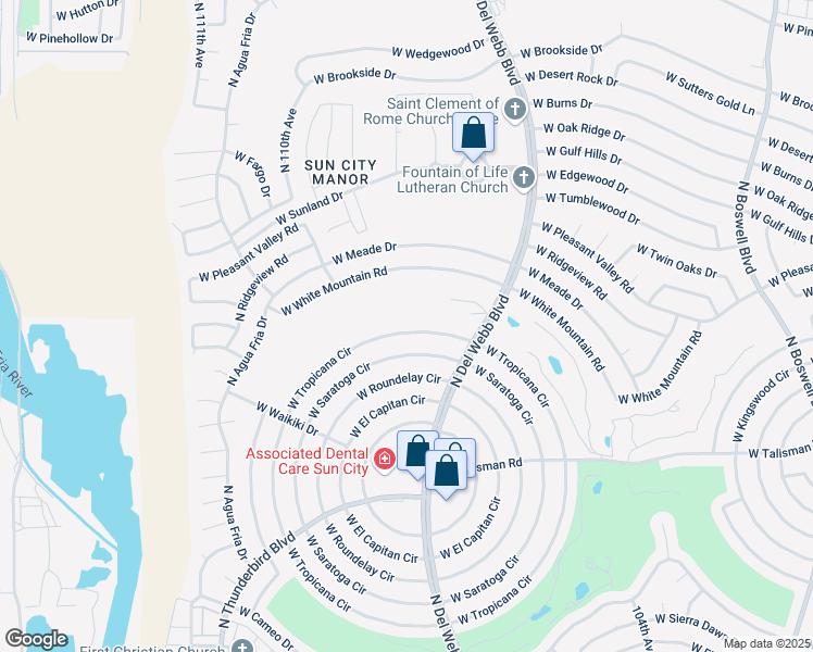 map of restaurants, bars, coffee shops, grocery stores, and more near 10714 West Saratoga Circle in Sun City