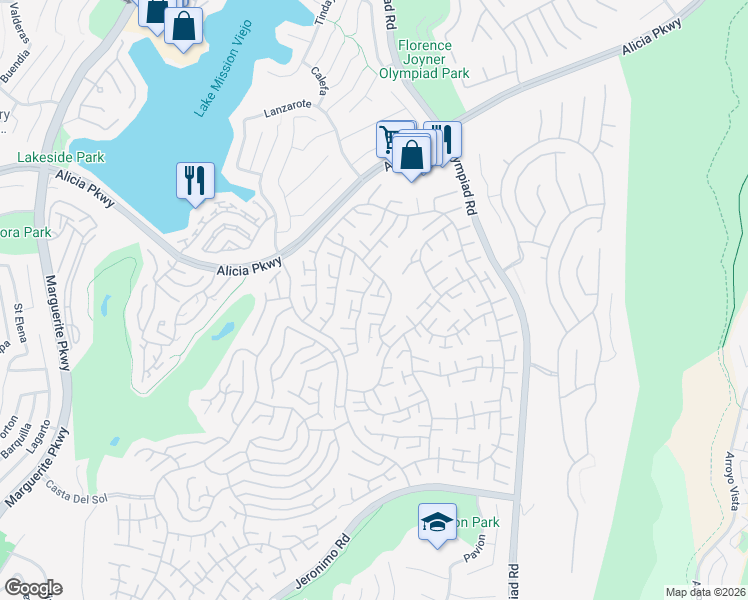 map of restaurants, bars, coffee shops, grocery stores, and more near 23323 El Greco in Mission Viejo