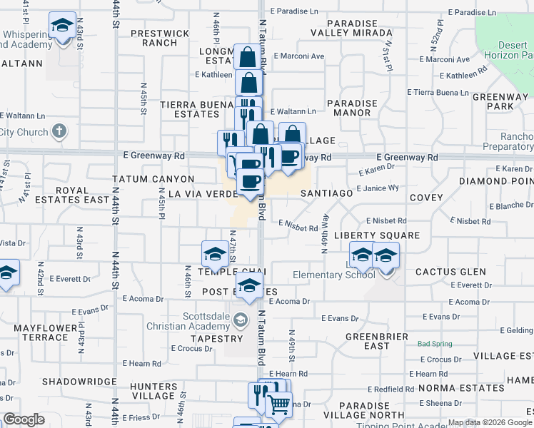 map of restaurants, bars, coffee shops, grocery stores, and more near in Phoenix