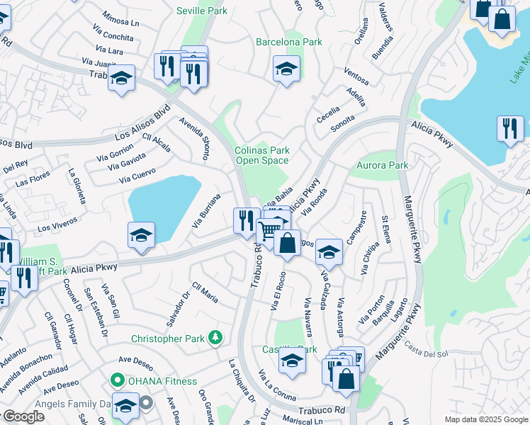 map of restaurants, bars, coffee shops, grocery stores, and more near 23372 Via Bahia in Mission Viejo