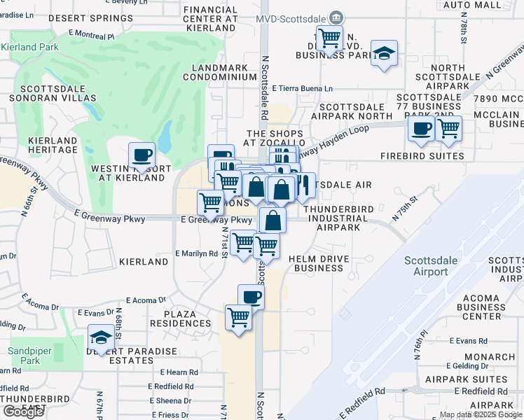 map of restaurants, bars, coffee shops, grocery stores, and more near 7132 East Greenway Parkway in Scottsdale