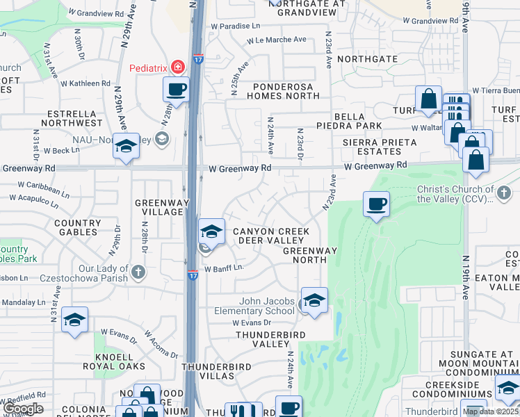 map of restaurants, bars, coffee shops, grocery stores, and more near 14852 North 24th Drive in Phoenix