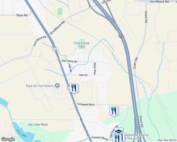 map of restaurants, bars, coffee shops, grocery stores, and more near 4808 Oak Court in Ellenwood