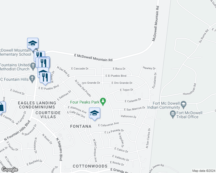 map of restaurants, bars, coffee shops, grocery stores, and more near 17226 East Tejon Drive in Fountain Hills