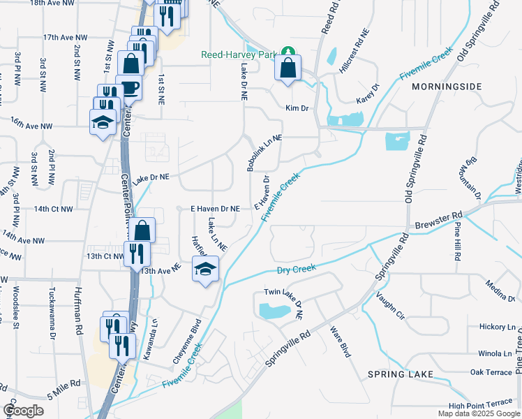 map of restaurants, bars, coffee shops, grocery stores, and more near 305 East Haven Drive in Birmingham