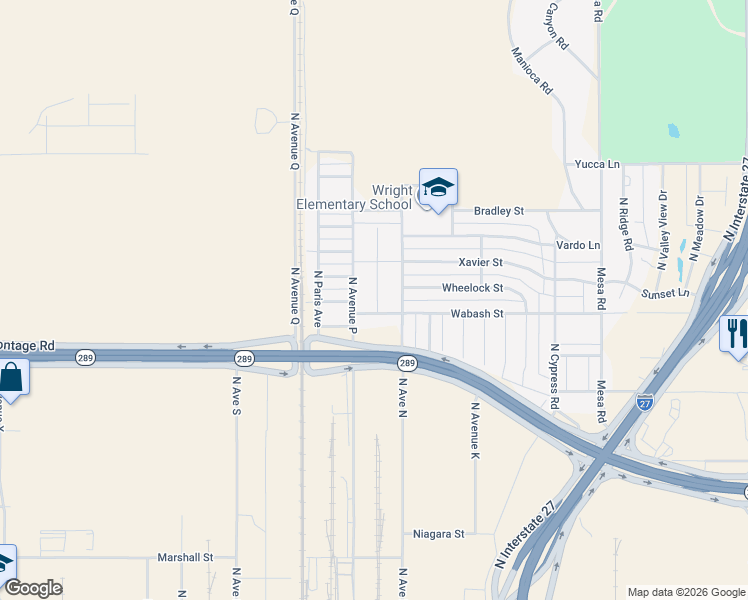 map of restaurants, bars, coffee shops, grocery stores, and more near 1232 Xavier Street in Lubbock