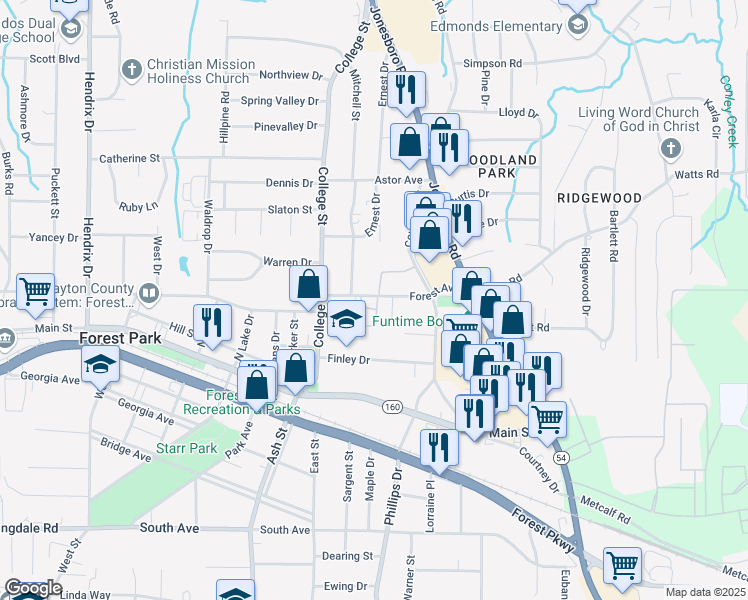 map of restaurants, bars, coffee shops, grocery stores, and more near 956 Forest Avenue in Forest Park