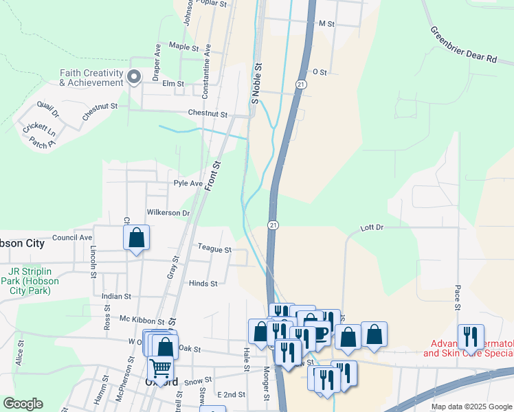 map of restaurants, bars, coffee shops, grocery stores, and more near 1800 South Quintard Avenue in Anniston