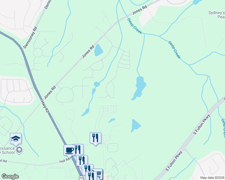 map of restaurants, bars, coffee shops, grocery stores, and more near 4682 Derby Loop in Fairburn