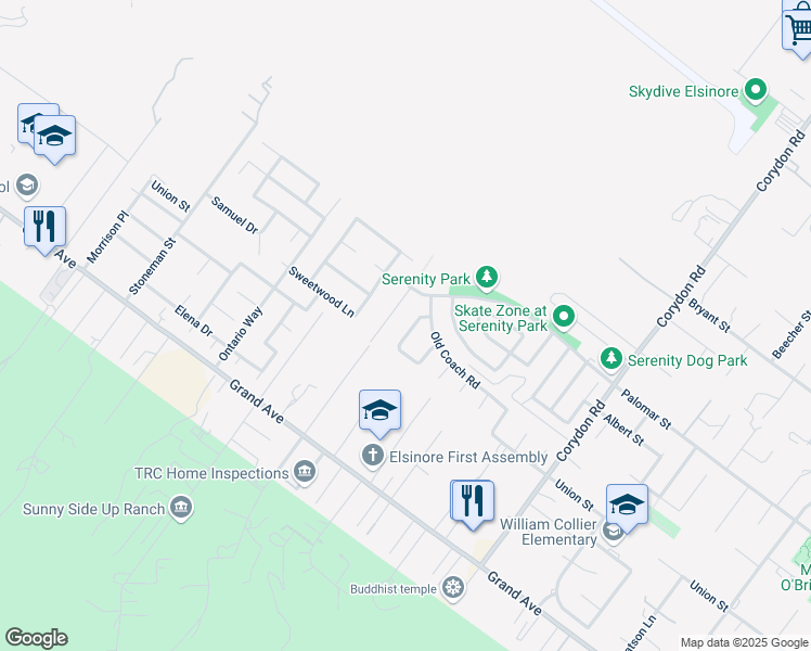 map of restaurants, bars, coffee shops, grocery stores, and more near 32785 Santa Cruz in Lake Elsinore