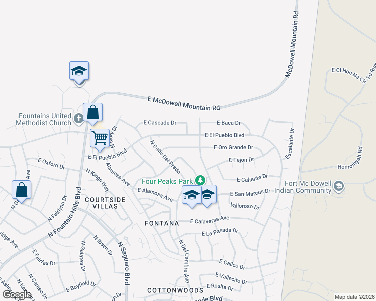 map of restaurants, bars, coffee shops, grocery stores, and more near 17116 East Oro Grande Drive in Fountain Hills