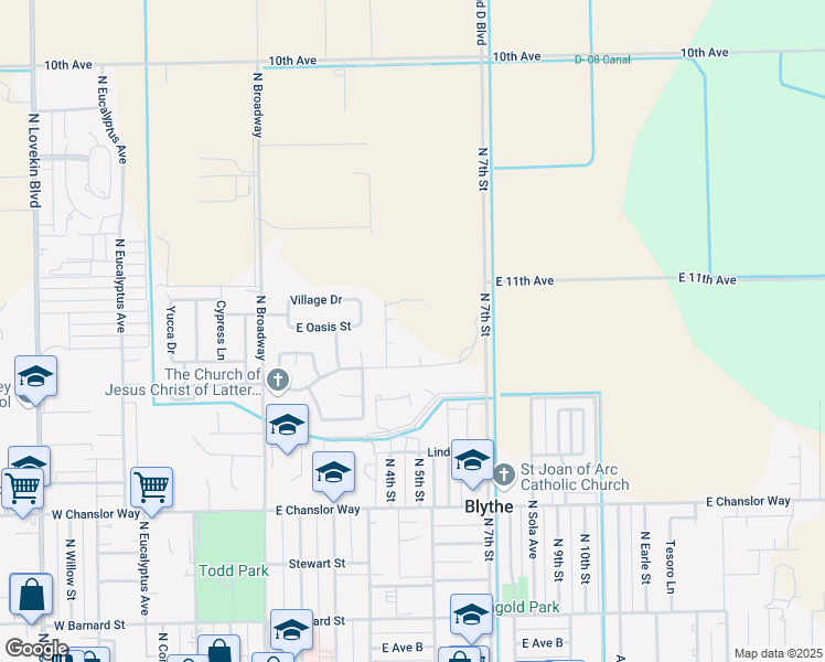 map of restaurants, bars, coffee shops, grocery stores, and more near in Blythe