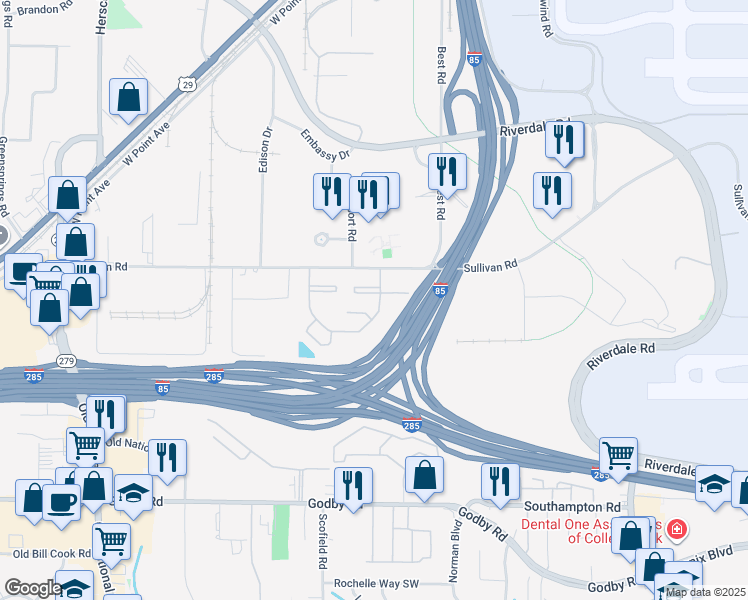 map of restaurants, bars, coffee shops, grocery stores, and more near 4812 Embarcadero Lane in Atlanta