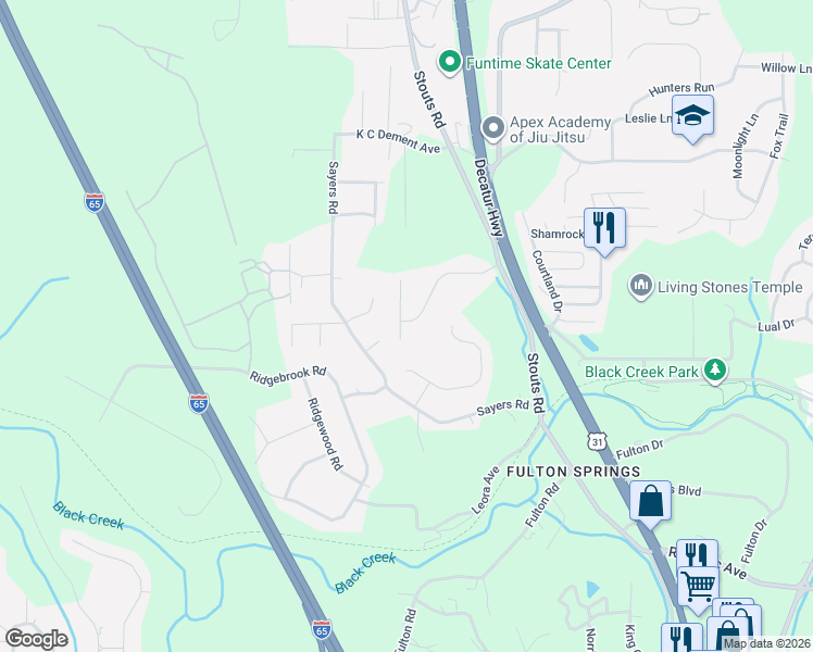 map of restaurants, bars, coffee shops, grocery stores, and more near 4029 Fulton Springs Lane in Fultondale