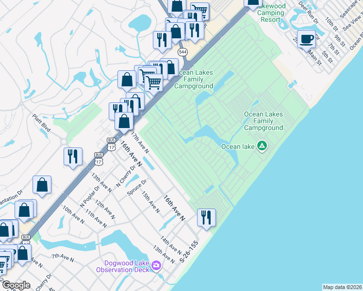 map of restaurants, bars, coffee shops, grocery stores, and more near 136 Dick Pond Drive in Myrtle Beach