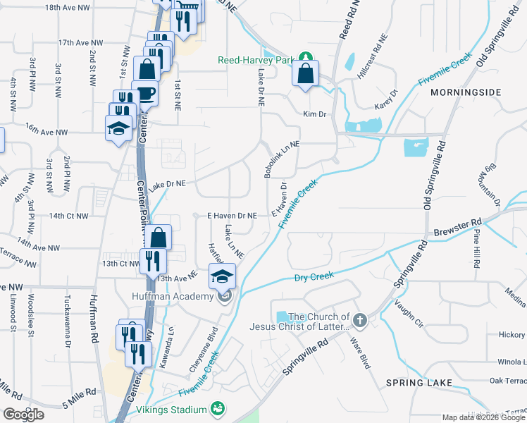 map of restaurants, bars, coffee shops, grocery stores, and more near 1500 Bobolink Lane Northeast in Birmingham