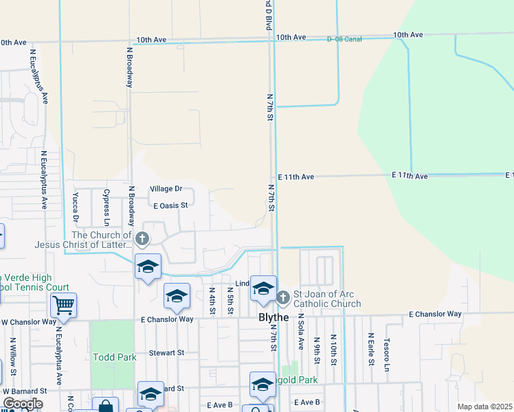 map of restaurants, bars, coffee shops, grocery stores, and more near North 7th Street in Blythe