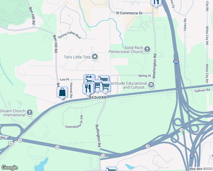 map of restaurants, bars, coffee shops, grocery stores, and more near 3376 The Way Place in Atlanta