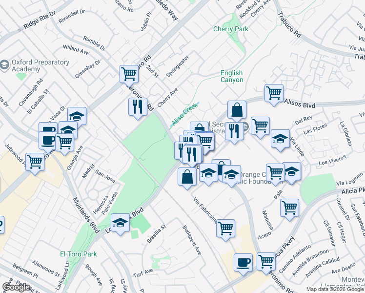 map of restaurants, bars, coffee shops, grocery stores, and more near 25496 Coral Wood Street in Lake Forest