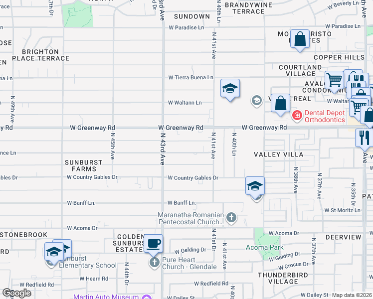 map of restaurants, bars, coffee shops, grocery stores, and more near 4150 West Port Au Prince Lane in Phoenix