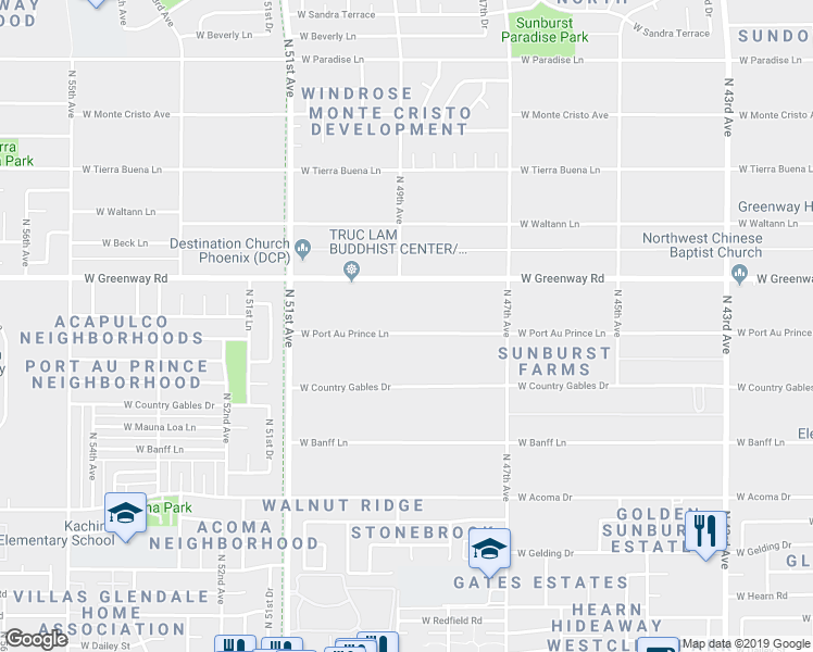 map of restaurants, bars, coffee shops, grocery stores, and more near 4836 West Port Au Prince Lane in Glendale