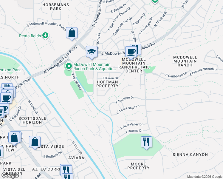 map of restaurants, bars, coffee shops, grocery stores, and more near 15179 North 102nd Way in Scottsdale