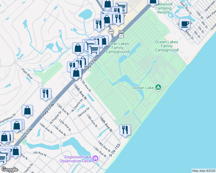 map of restaurants, bars, coffee shops, grocery stores, and more near 136 Dick Pond Drive in Myrtle Beach