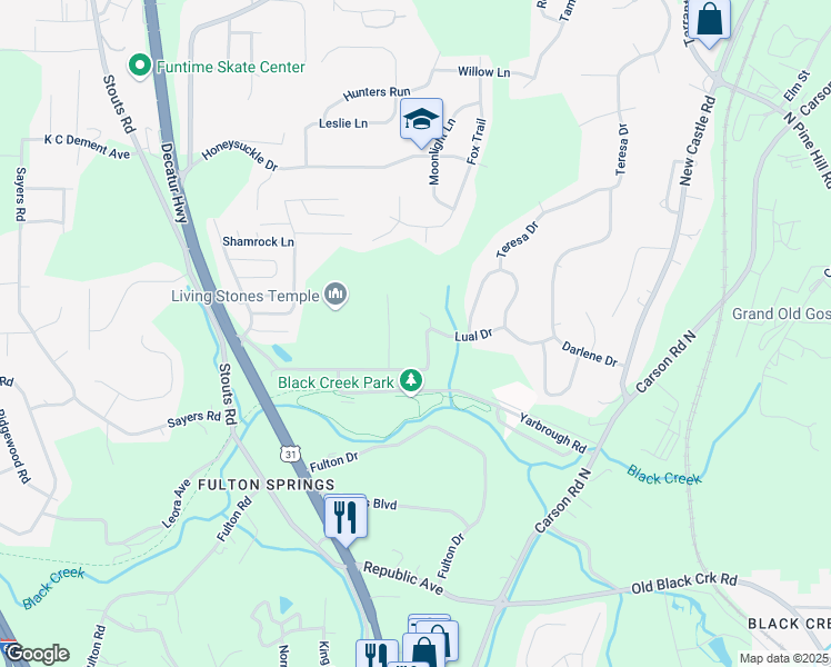 map of restaurants, bars, coffee shops, grocery stores, and more near 879 Lual Drive in Birmingham