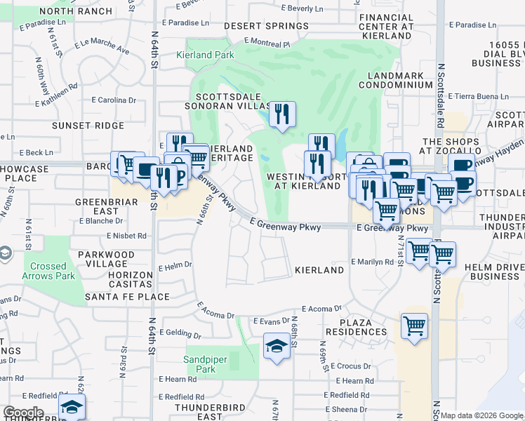 map of restaurants, bars, coffee shops, grocery stores, and more near 15221 North Clubgate Drive in Scottsdale
