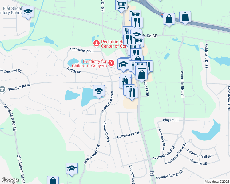 map of restaurants, bars, coffee shops, grocery stores, and more near 2464 Hampshire Cove Southeast in Conyers