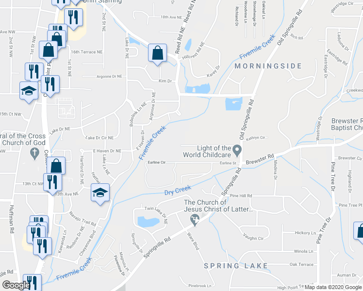 map of restaurants, bars, coffee shops, grocery stores, and more near 708 Sunny Lane Drive Northeast in Birmingham