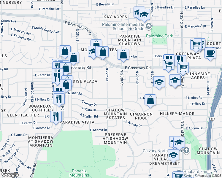map of restaurants, bars, coffee shops, grocery stores, and more near 15046 North 28th Street in Phoenix