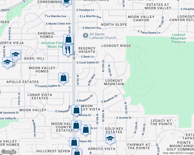 map of restaurants, bars, coffee shops, grocery stores, and more near 15207 North 8th Way in Phoenix
