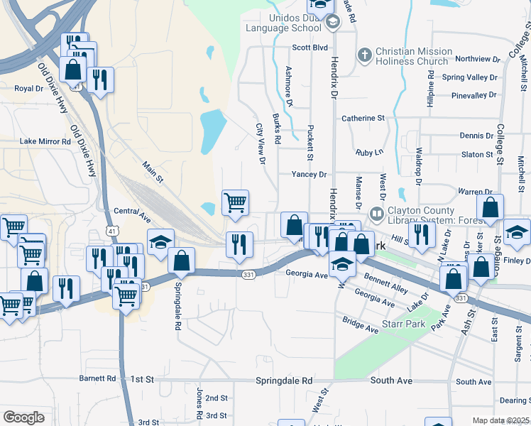 map of restaurants, bars, coffee shops, grocery stores, and more near 448 North Avenue in Forest Park