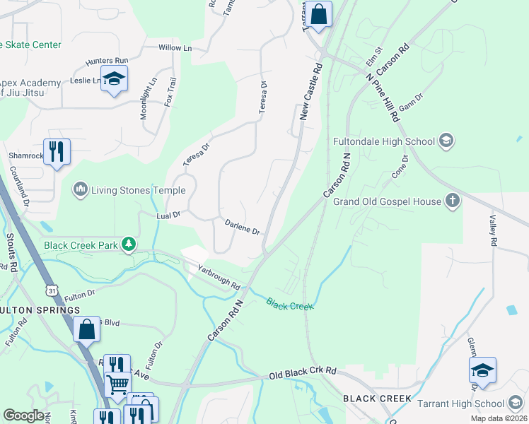 map of restaurants, bars, coffee shops, grocery stores, and more near 9 Oak Street in Birmingham