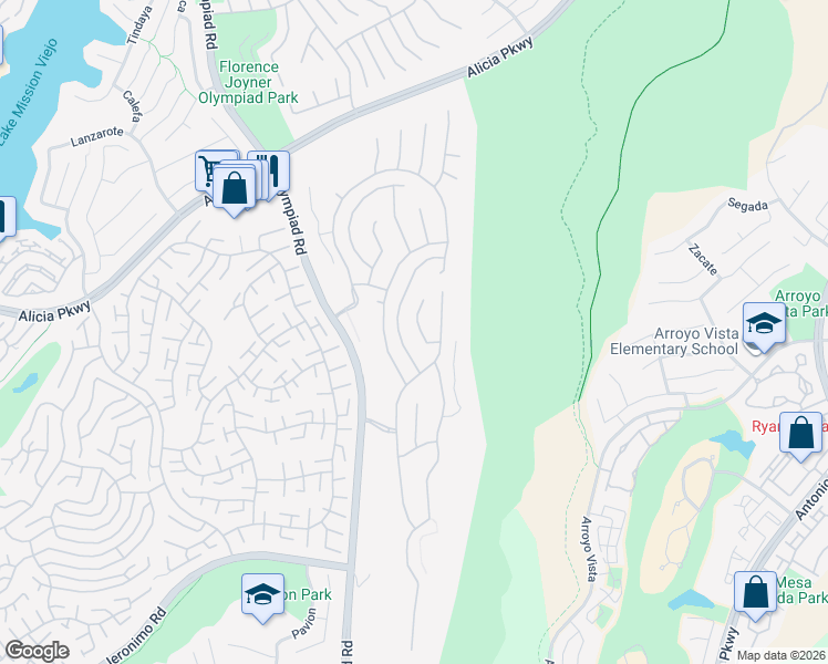 map of restaurants, bars, coffee shops, grocery stores, and more near 23281 Eagle Ridge in Mission Viejo