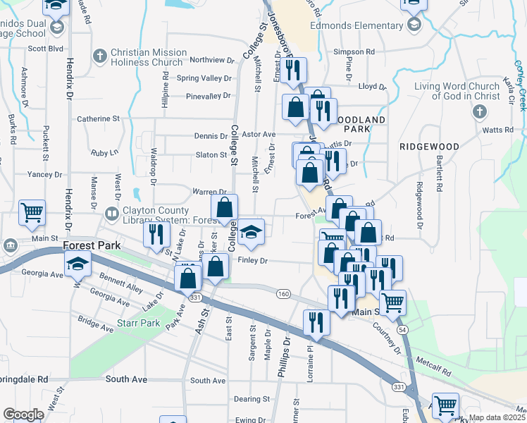 map of restaurants, bars, coffee shops, grocery stores, and more near 956 Forest Avenue in Forest Park