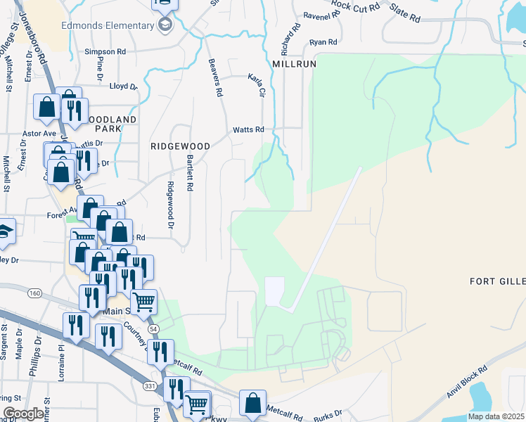 map of restaurants, bars, coffee shops, grocery stores, and more near in Forest Park