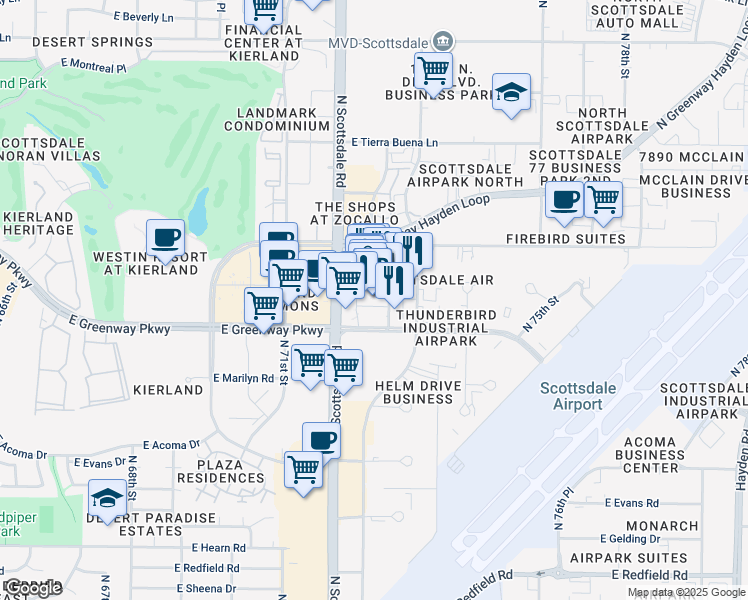 map of restaurants, bars, coffee shops, grocery stores, and more near 15147 North Scottsdale Road in Scottsdale