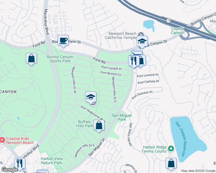 map of restaurants, bars, coffee shops, grocery stores, and more near 1955 Port Provence Place in Newport Beach