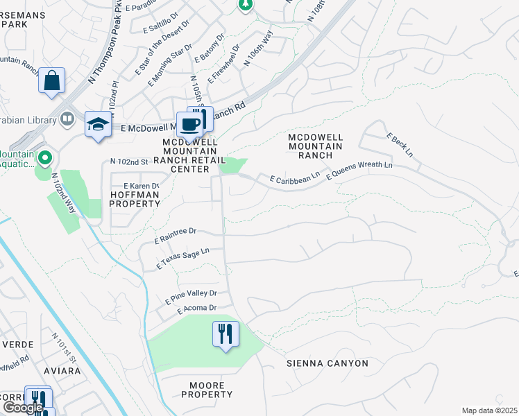 map of restaurants, bars, coffee shops, grocery stores, and more near 10614 East Blanche Drive in Scottsdale