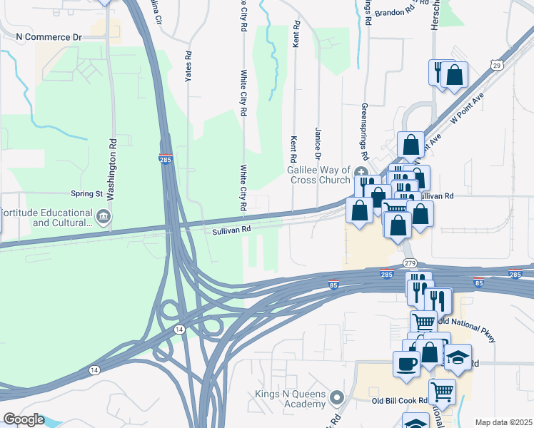 map of restaurants, bars, coffee shops, grocery stores, and more near 3001 Roosevelt Highway in Atlanta
