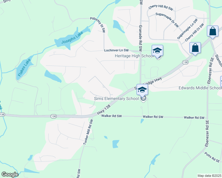 map of restaurants, bars, coffee shops, grocery stores, and more near 2519 Oak Creek Lane in Conyers