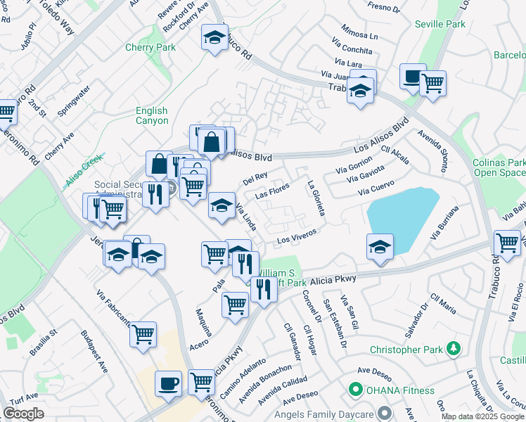 map of restaurants, bars, coffee shops, grocery stores, and more near La Crescenta in Mission Viejo