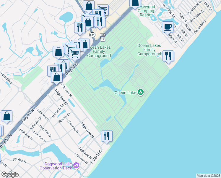 map of restaurants, bars, coffee shops, grocery stores, and more near Z-60 Magnolia Lake Circle in Myrtle Beach