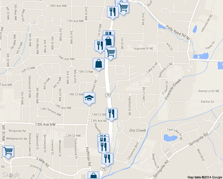map of restaurants, bars, coffee shops, grocery stores, and more near 1495 Center Point Parkway in Birmingham