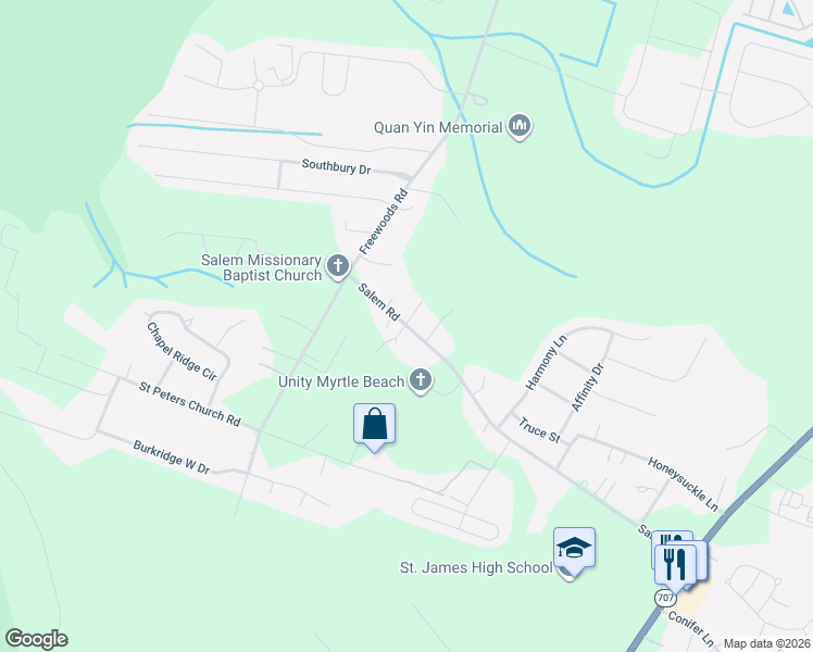 map of restaurants, bars, coffee shops, grocery stores, and more near 6310 Salem Rd in Myrtle Beach