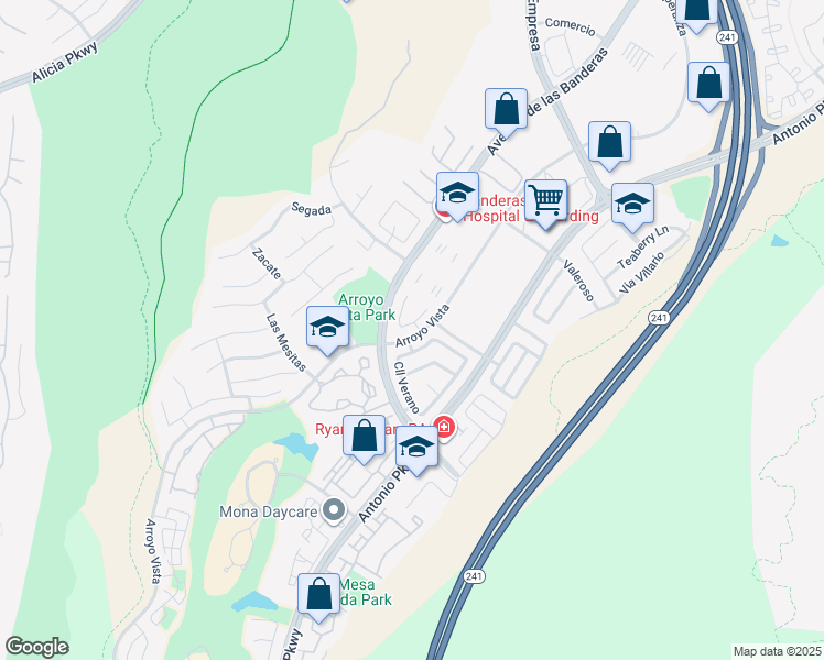 map of restaurants, bars, coffee shops, grocery stores, and more near 16 Vía Marguesa in Rancho Santa Margarita