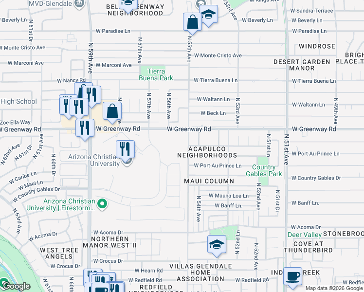 map of restaurants, bars, coffee shops, grocery stores, and more near in Glendale